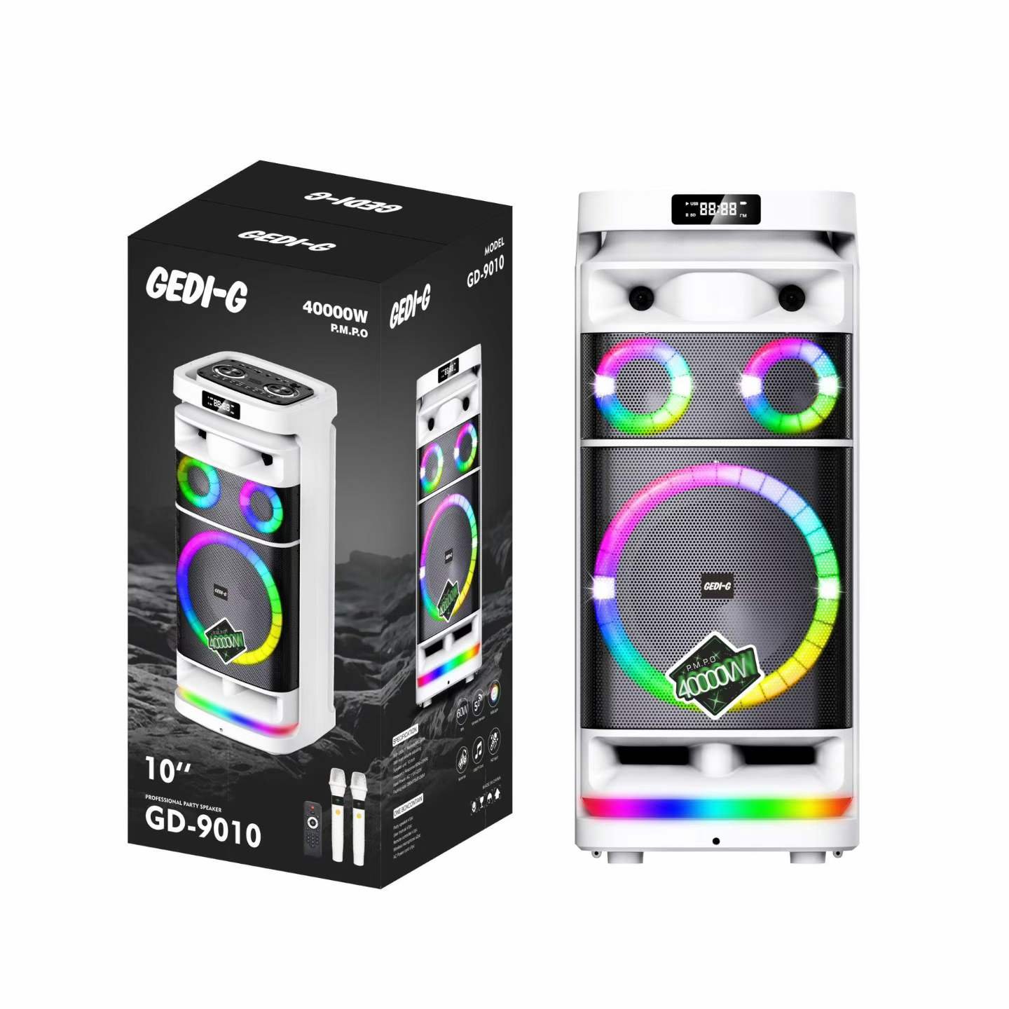 Cabina de sonido Gedi-G GD-9010 para fiestas con Bluetooth, luces LED y batería recargable