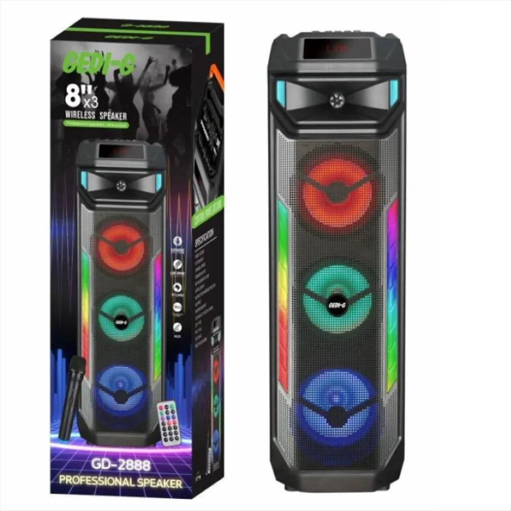 Cabina de sonido GEDI-G GD-2888 de 3 parlantes de 8 pulgadas con Bluetooth, luces LED y micrófono