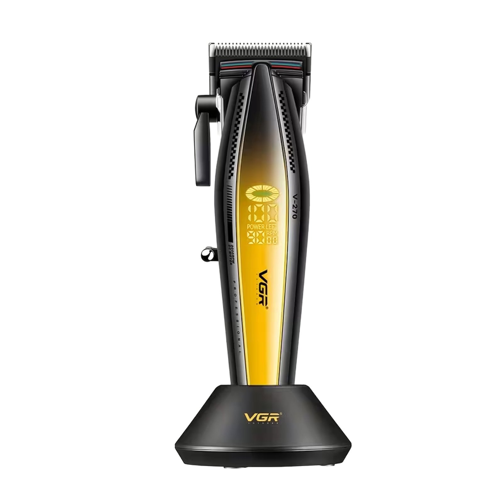 Máquina cortadora de cabello profesional VGR V-270 de 9000 RPM con batería de 2500 mAh, pantalla LED y base de carga