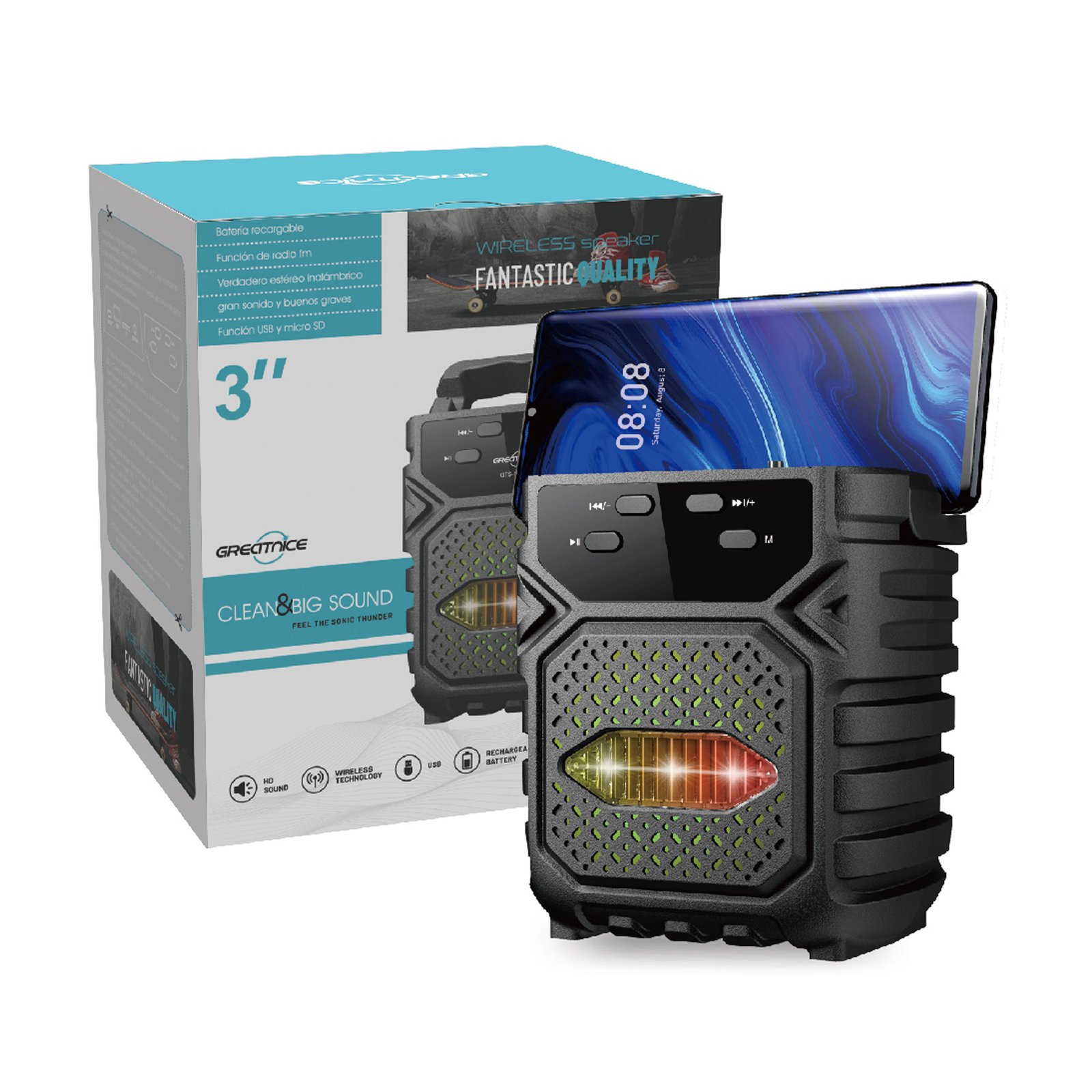 Parlante portátil Bluetooth GTS-1173 de 3 pulgadas con radio FM, USB, microSD y función TWS