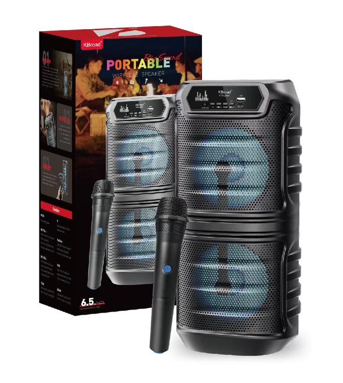 Parlante portátil KTS-2060 Bluetooth de doble altavoz de 6,5 pulgadas con micrófono y luces RGB