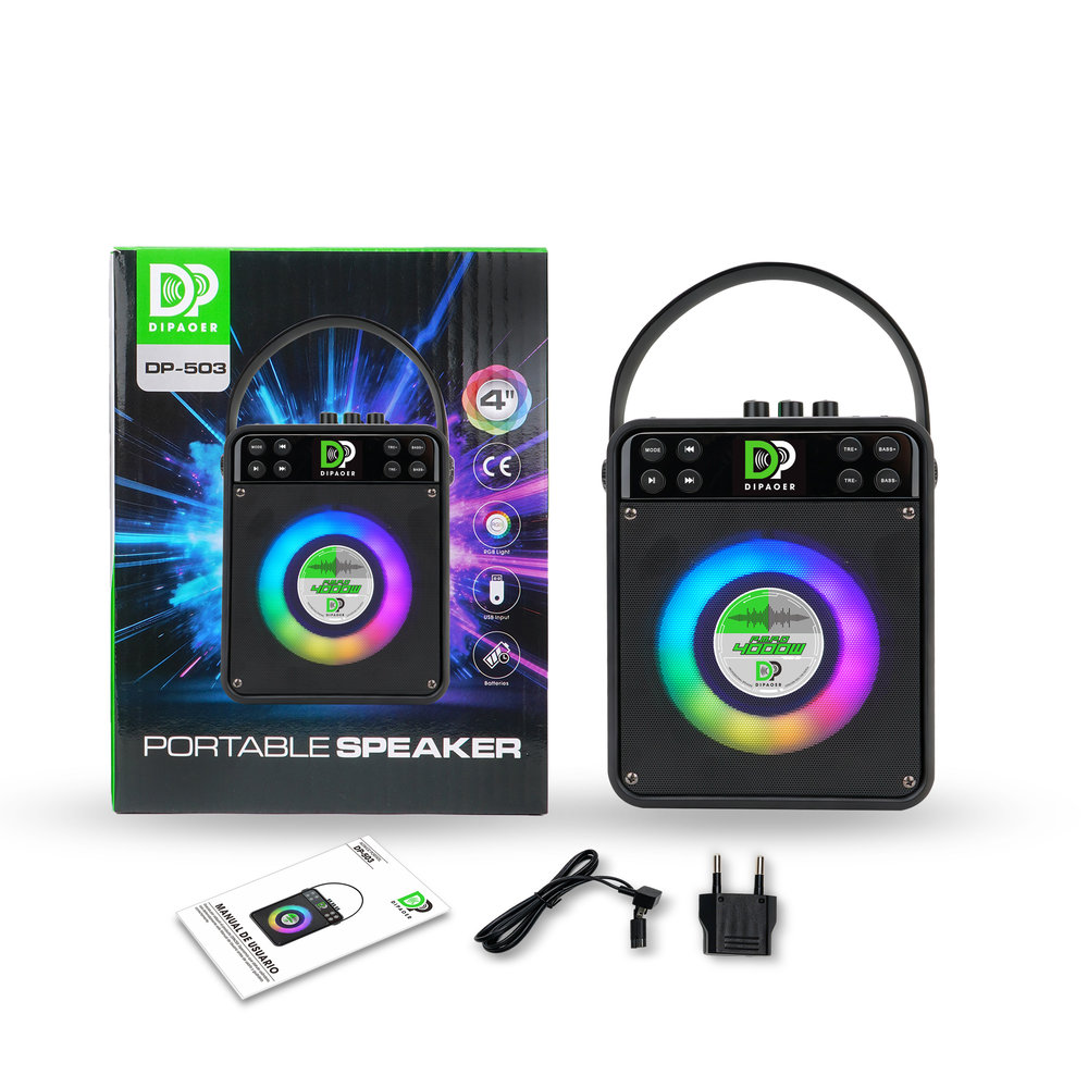 Parlante portátil DIPAOER DP-503 Nova de 20W con Bluetooth 5.3, luces RGB, radio FM y batería recargable