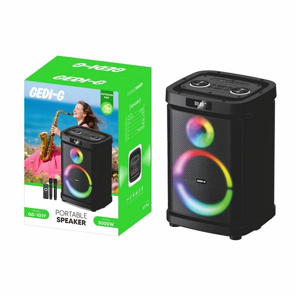 Cabina de sonido Gedi-G GD-1019 de 10 pulgadas Bluetooth con luces LED y batería recargable