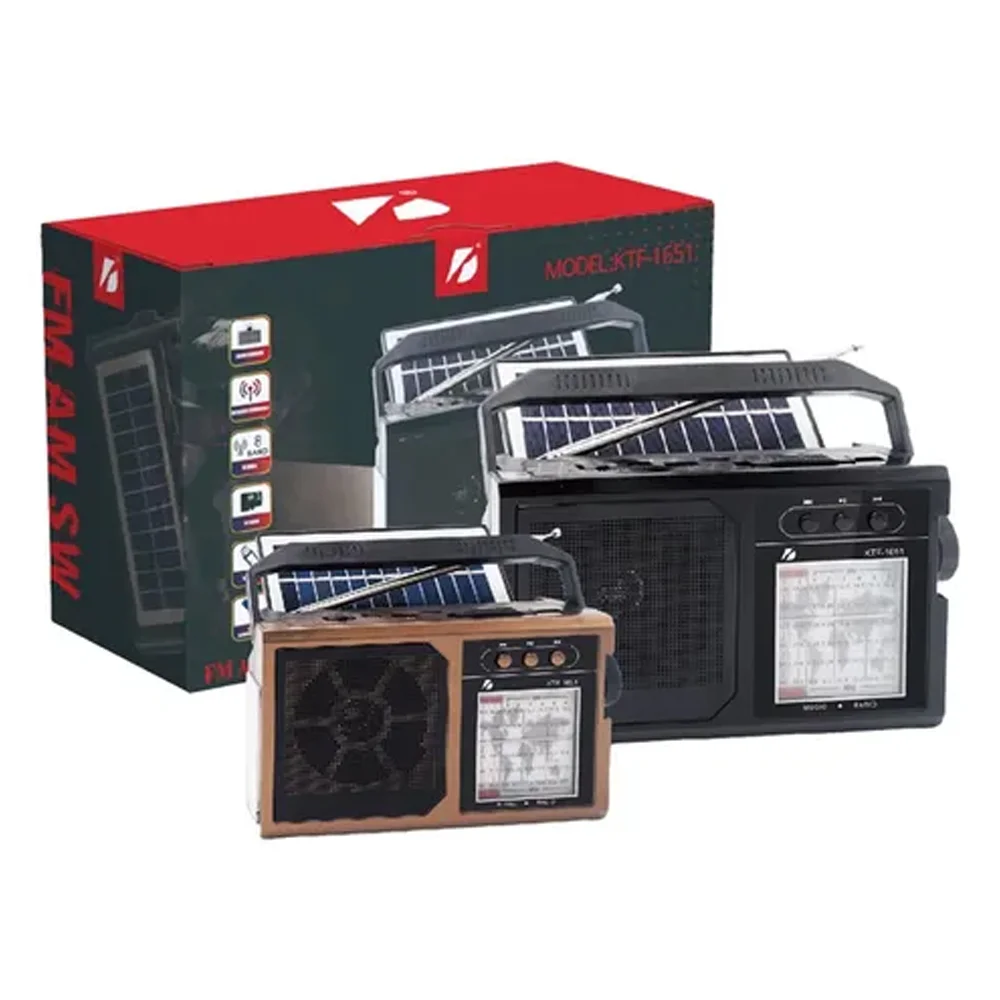 Radio Solar Recargable KTF-1651Con Bluetooth Linterna y Reproductor