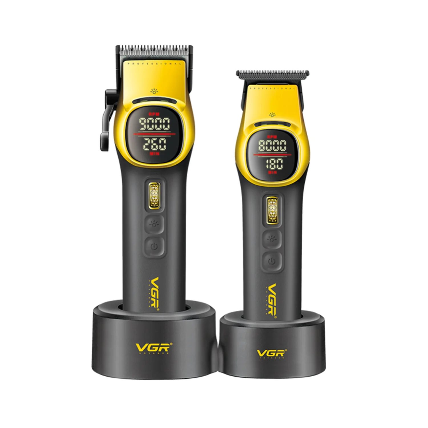 Kit profesional VGR V-885 S2 de cortadora de cabello y patillera con motores BLDC, bases de carga y maletín