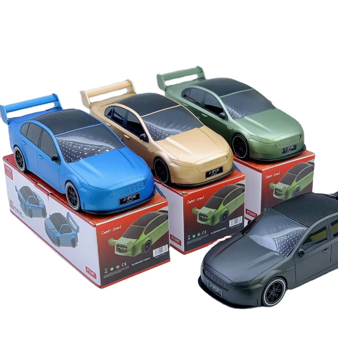 Parlante Bluetooth P338T con diseño de carro deportivo, carga inalámbrica y luces LED RGB