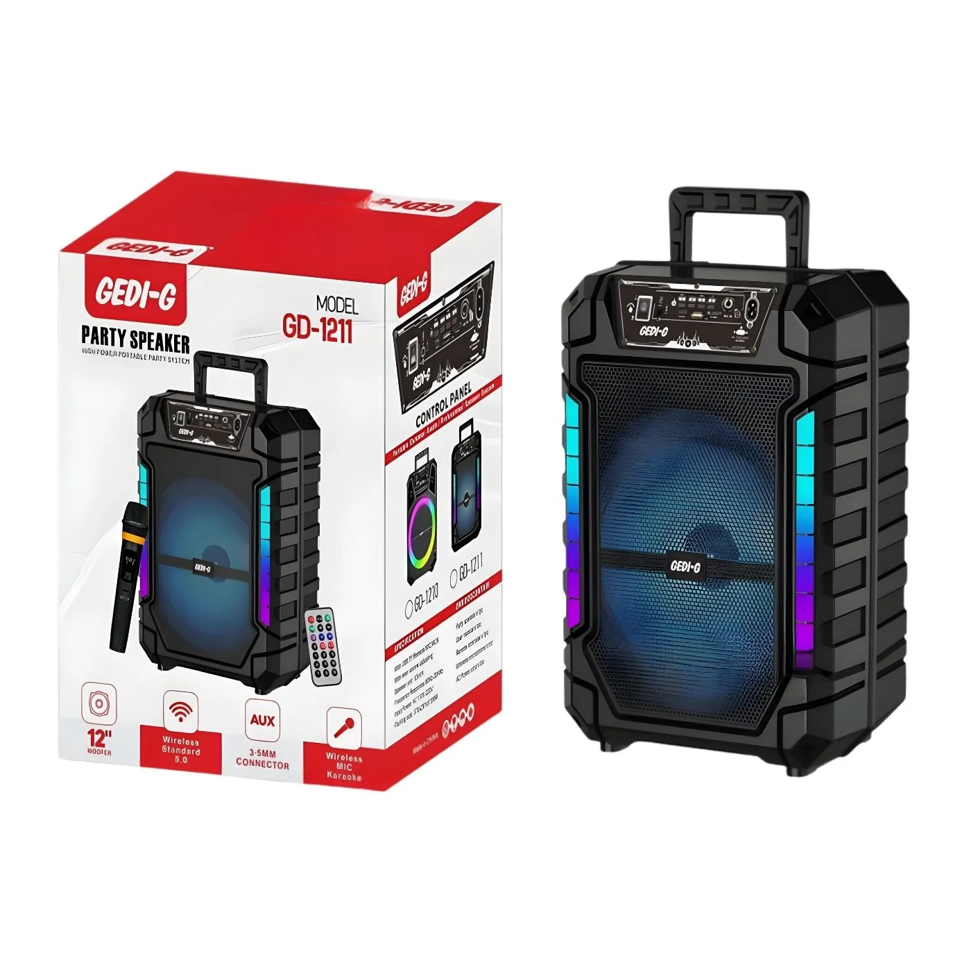 Cabina de Sonido GEDI-G GD-1211 con Woofer de 12" y Micrófono Inalámbrico