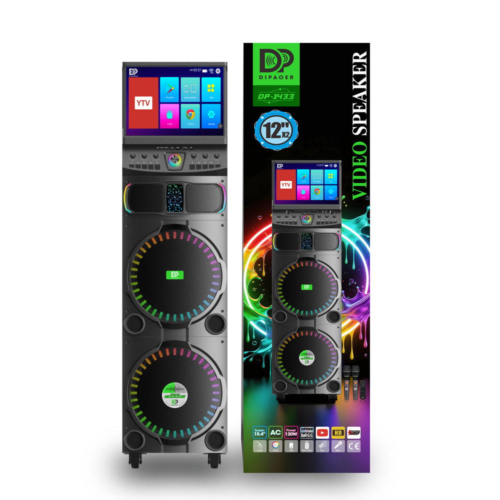 Cabina de sonido DIPAOER DP-1433 de 100 W con pantalla táctil, Android, Wi-Fi, Bluetooth y 2 micrófonos inalámbricos