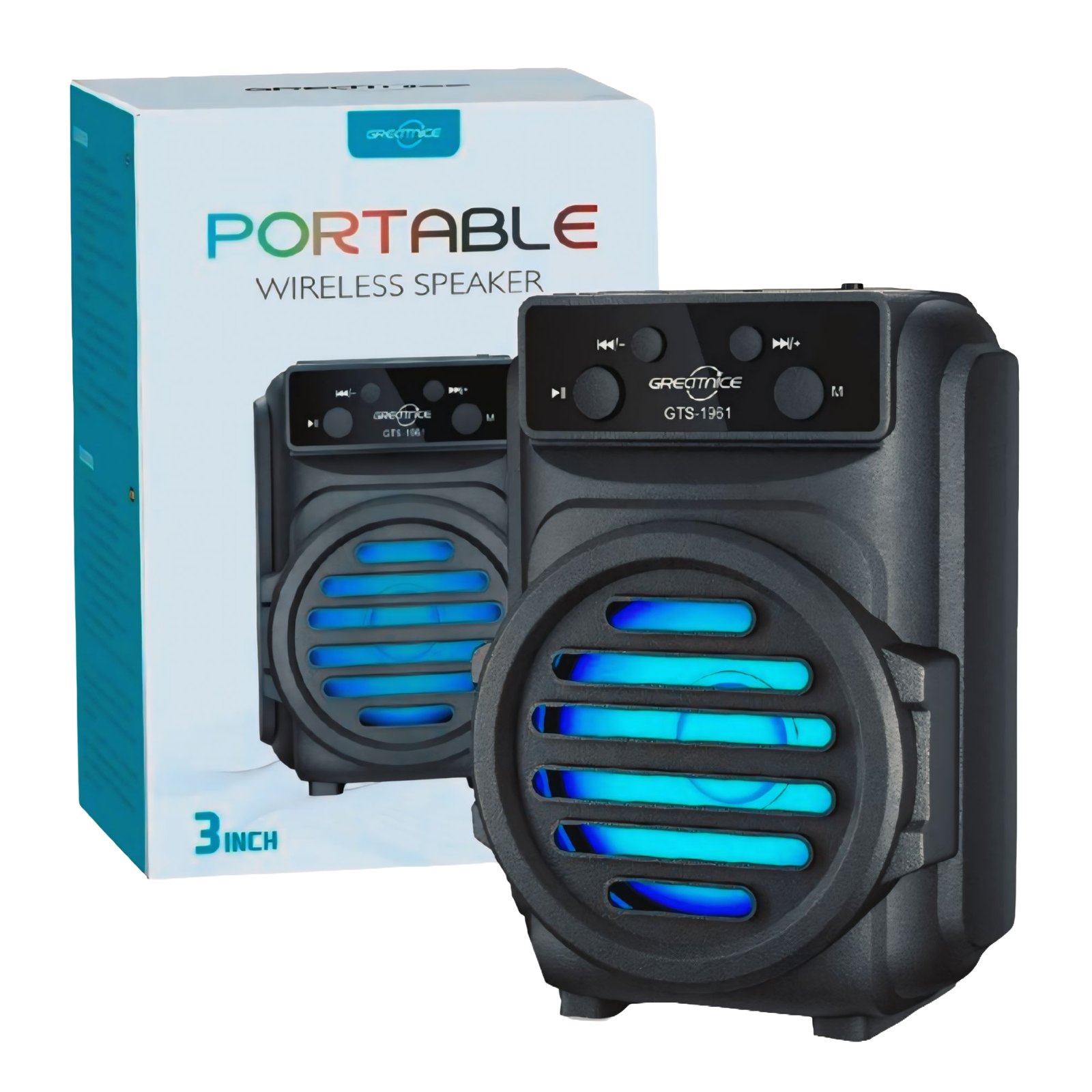 Mini Parlante Bluetooth Greatnice GTS-1961 De 3 Pulgadas Luces RGB Flash Light