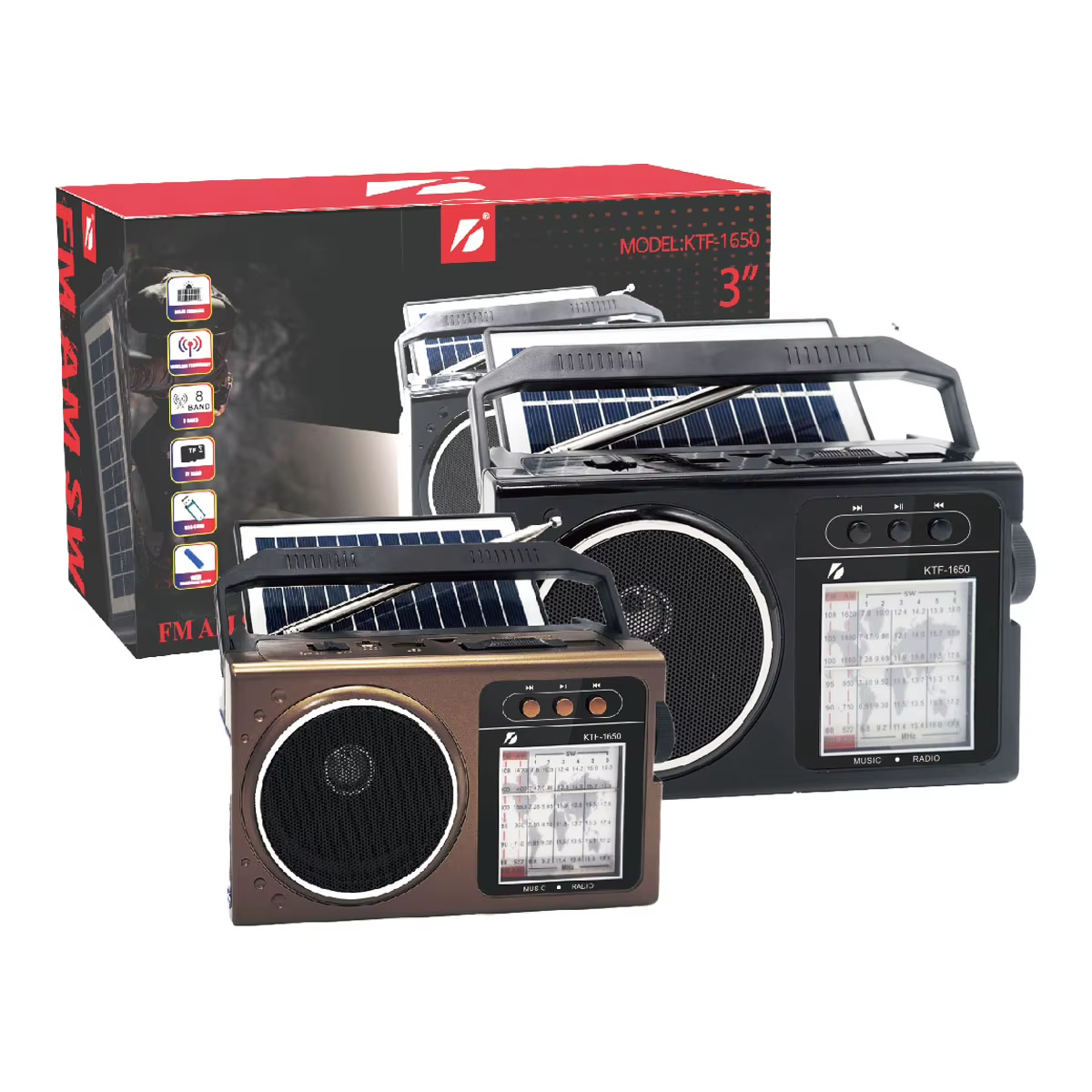 Radio Solar Bluetooth KTF-1650 Portátil Multifunción y Recargable