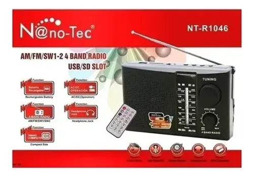 Radio Portátil Recargable 4 Bandas Nano-tec Nt-r1046b Usb