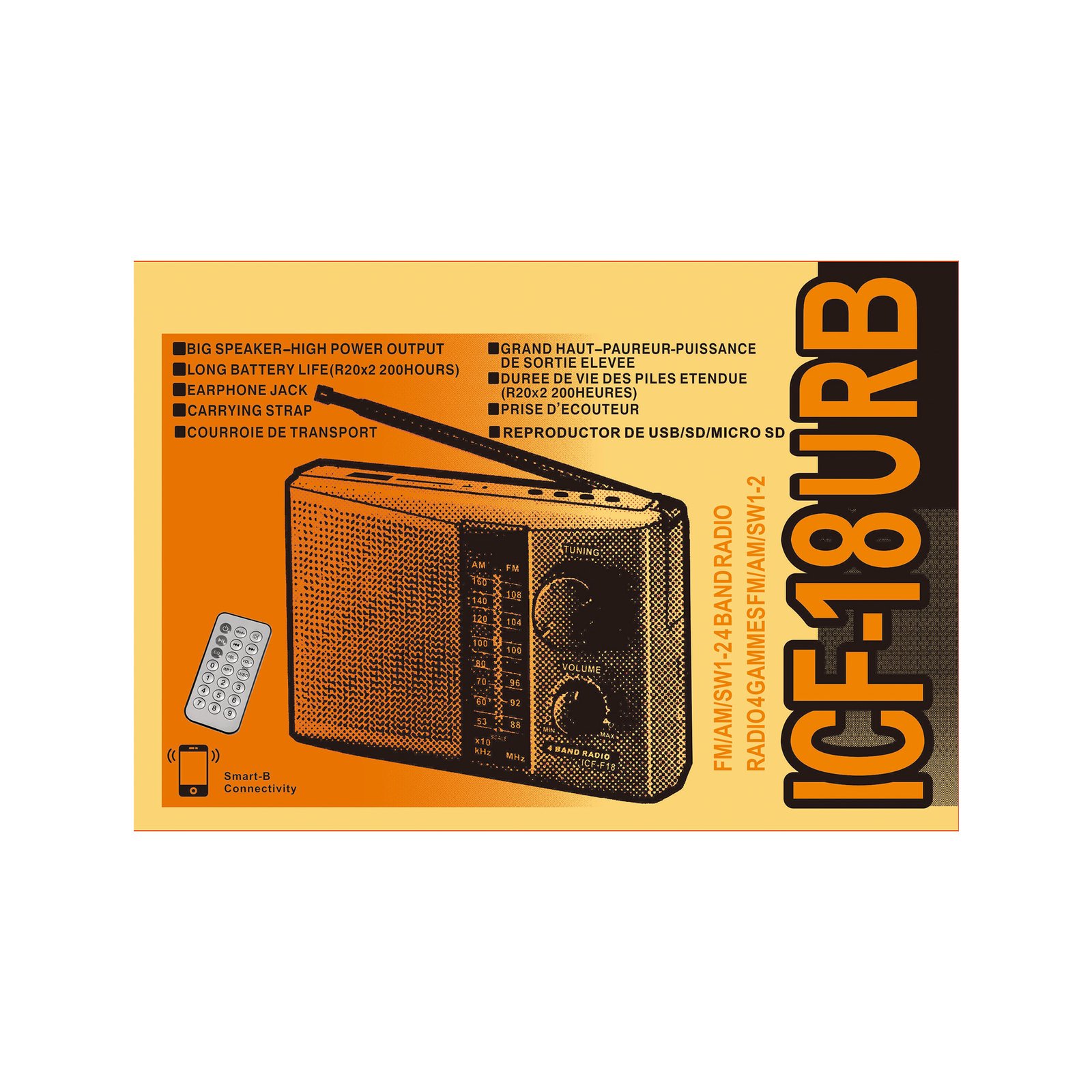 Radio Am Fm Sw Multibandas Sd/usb Recargable Control Remoto ICF-18URB