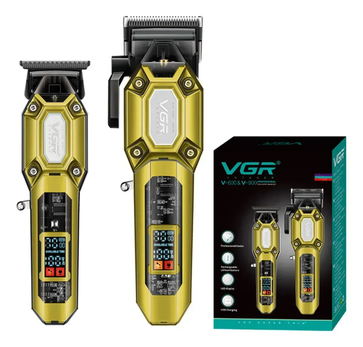 Combo de barbería VGR V-600 y V-900 con cortadora de cabello y Patillera profesional