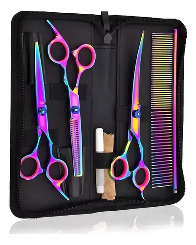Set de Tijeras de Peluquería y Barbería Profesional Qatar para Cortar y Entresacar el Pelo, de Acero Tornasol