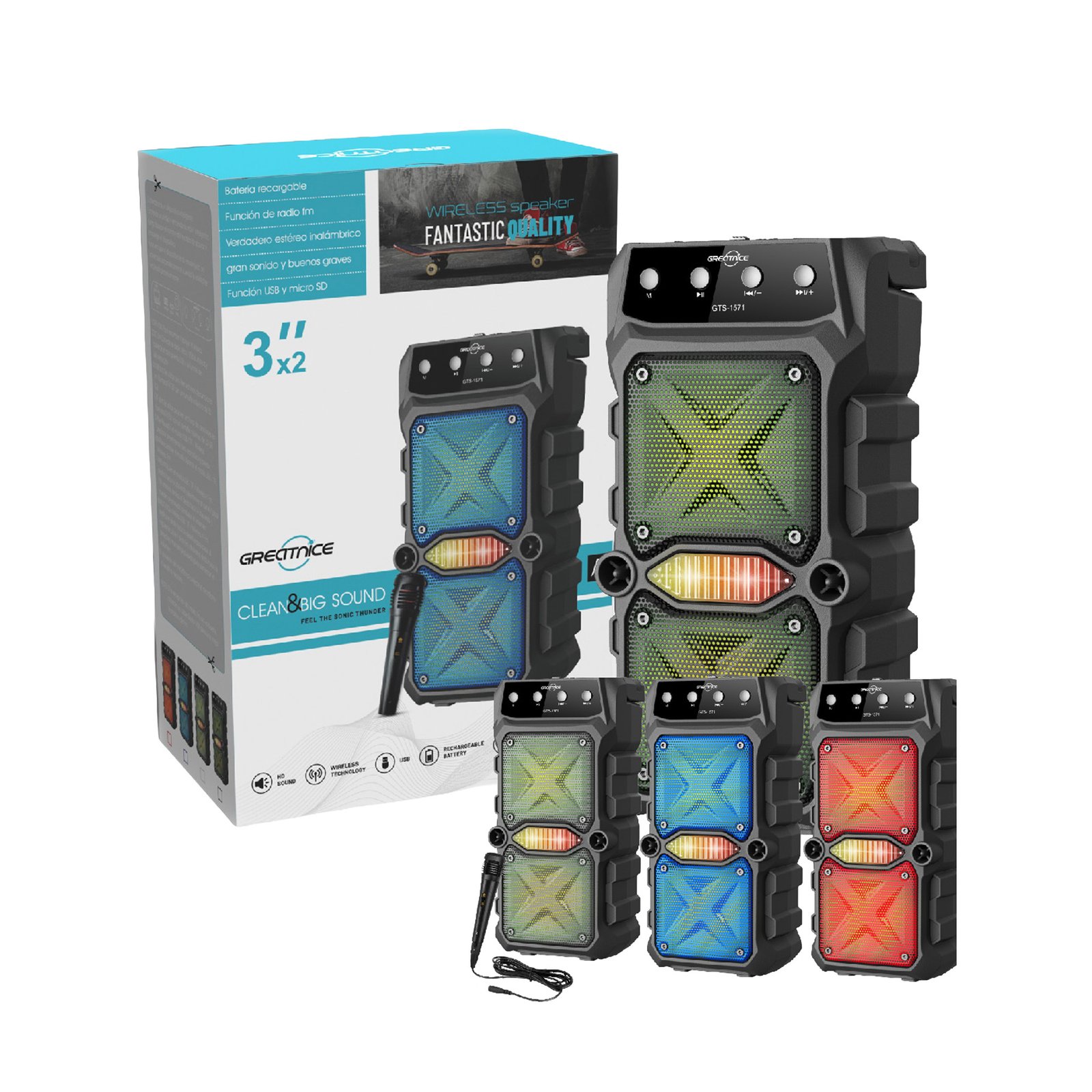 Parlante Bluetooth Greatnice GTS-1571 de 10W con luces LED y micrófono