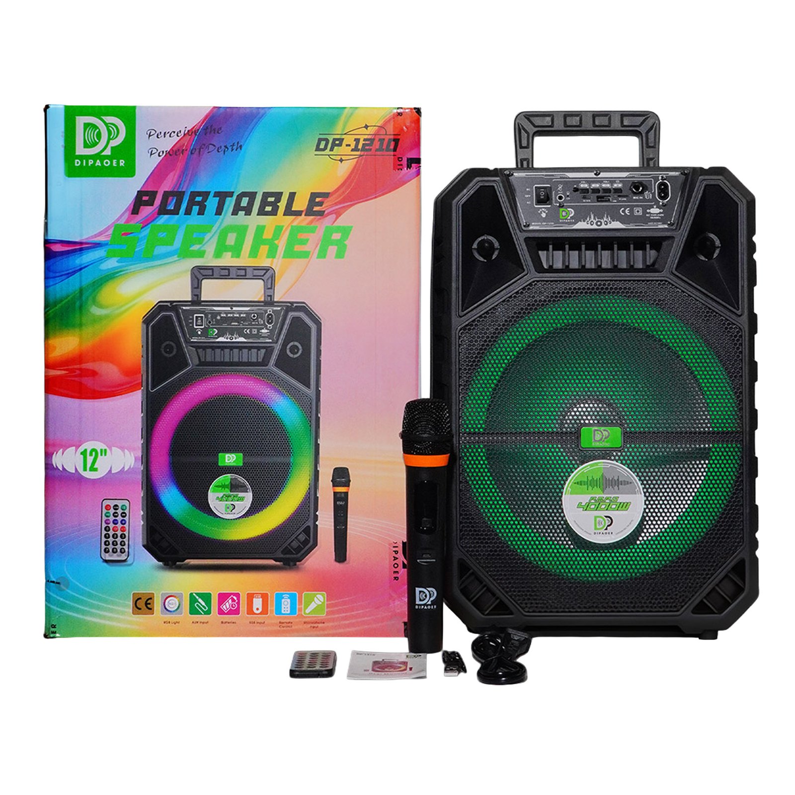 Parlante portátil Nova King F DP-1210 de 12 pulgadas Bluetooth 5.0 con luces y TWS